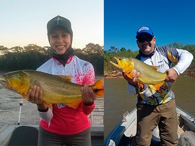 Janar e Viviane pescando dourados em Mato Grosso